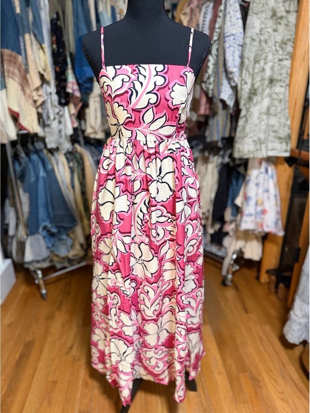 MEET ME IN SANTORINI Rosy Bloom Floral Cutout Maxi Dress NWT Large